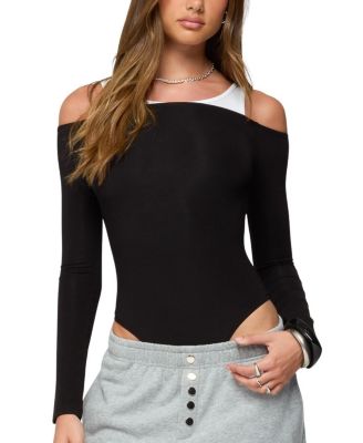 Layered Ribbed Off Shoulder Bodysuit