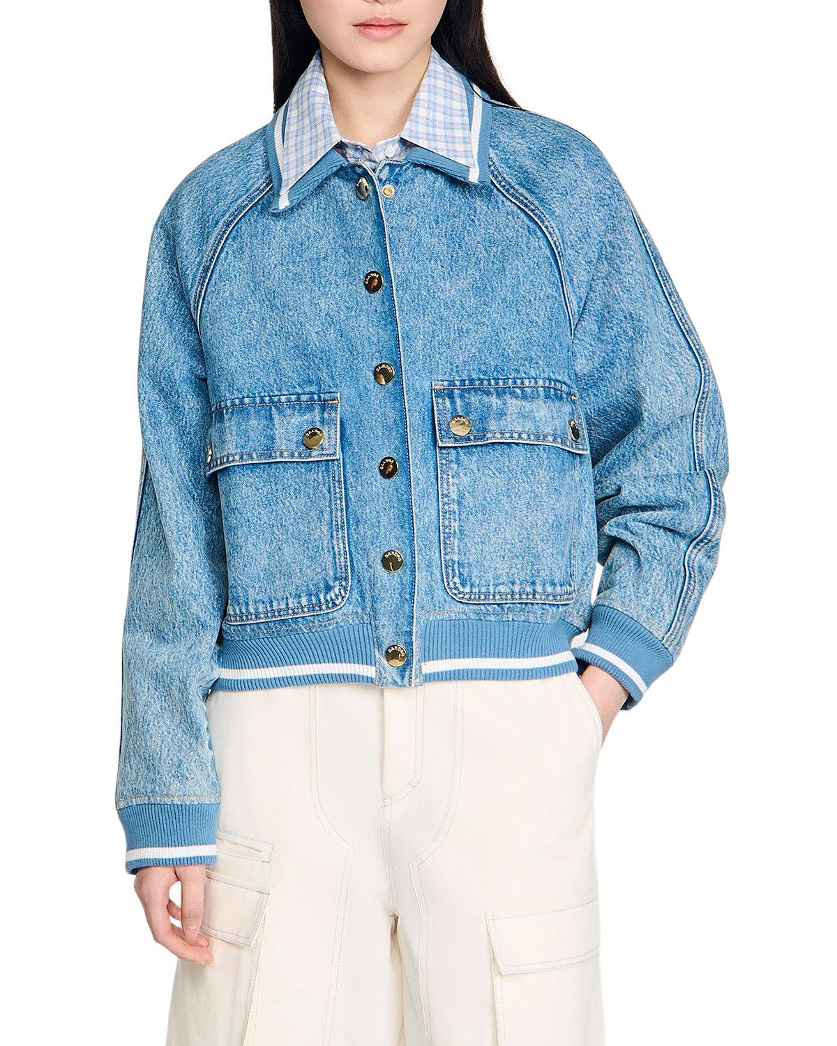Sandro Rib Trim Denim Jacket
