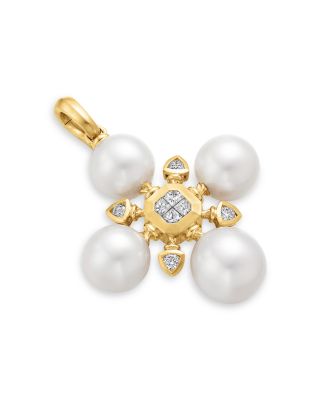 Renaissance Pearl Pendant in 18K Yellow Gold with Pearls and Diamonds, 37.5mm