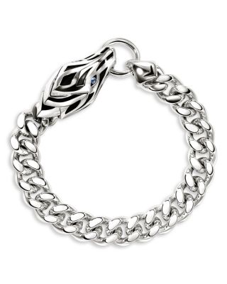 Men's Sterling Silver Naga Blue Sapphire Dragon Head Link Bracelet