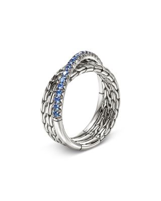 Sterling Silver Essentials Blue Sapphire Pav&eacute; Crossover Ring