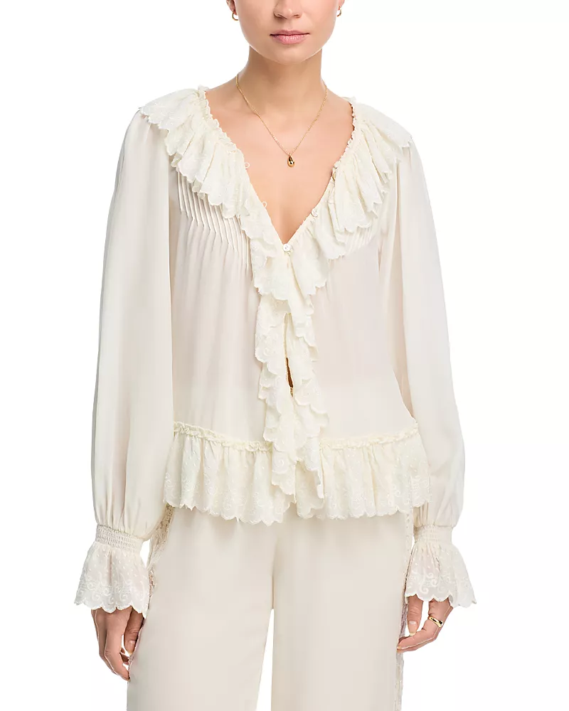 LoveShackFancy Avee Silk Ruffled Blouse