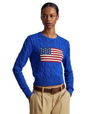 Flag Cable Knit Cropped Sweater