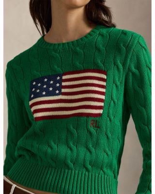 Flag Cable Knit Cropped Sweater