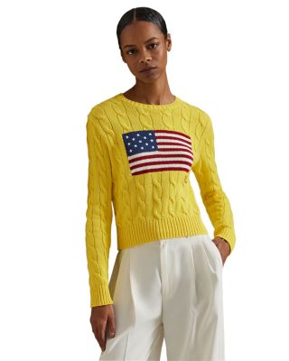 Flag Cable Knit Cropped Sweater