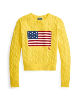 Flag Cable Knit Cropped Sweater