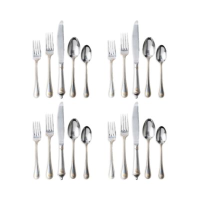 Berry and Thread 20 Piece Flatware Set, Bright Satin with Gold