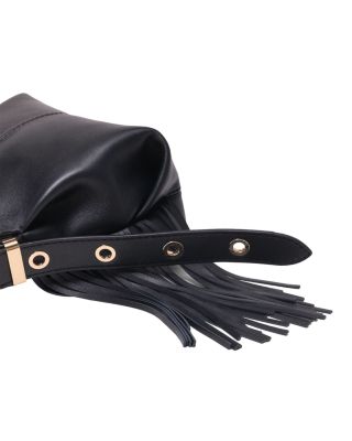 Miss M Mini Fringed Black Leather Crossbody Bag 