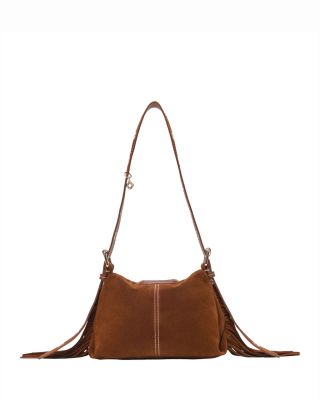 Miss M Mini Fringed Brown Suede Crossbody Bag