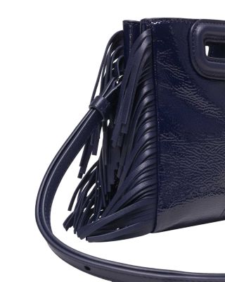 Miss M Mini Fringed Blue Leather Crossbody Bag