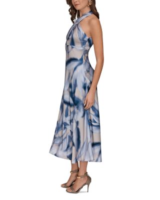 Crossover Neck Midi Dress