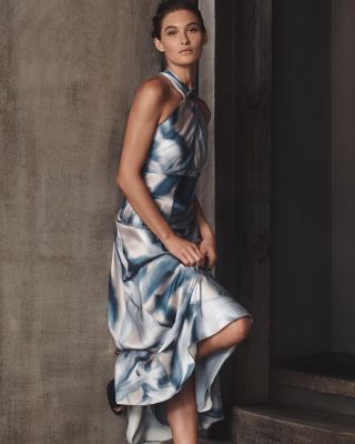 Crossover Neck Midi Dress