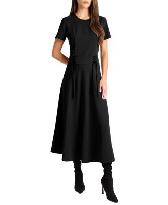 Octavia Short Sleeve Dress with Leather Lacing Detail