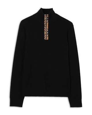 Check Trim Wool Half Zip Sweater 