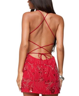 Annalee Backless Beaded Chiffon Mini Dress