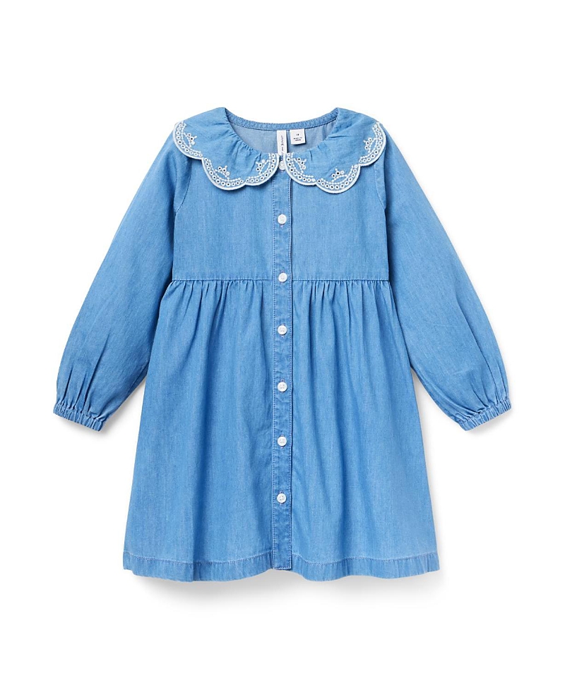 Janie and Jack Girls' Chambray Embroidered Collar Dress - Baby, Little Kid, Big Kid
