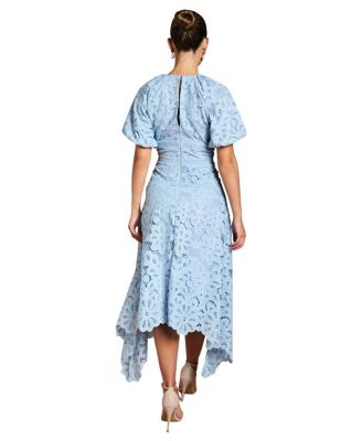 Lace Hanky Hem Puff Sleeve Dress