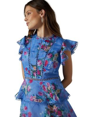 Lace Trim Tiered Organza Midi Dress