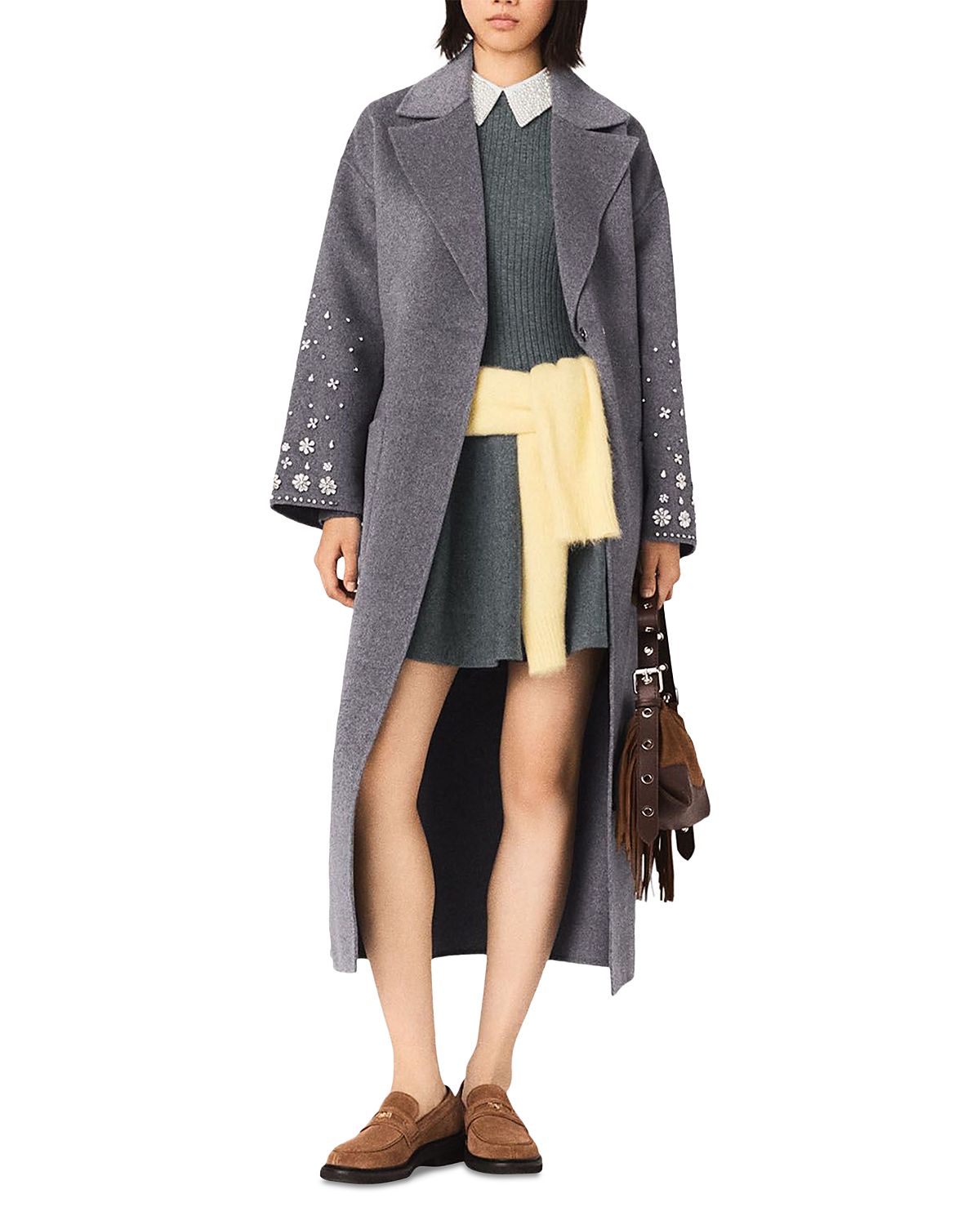 Maje Double Faced Rhinestone Coat