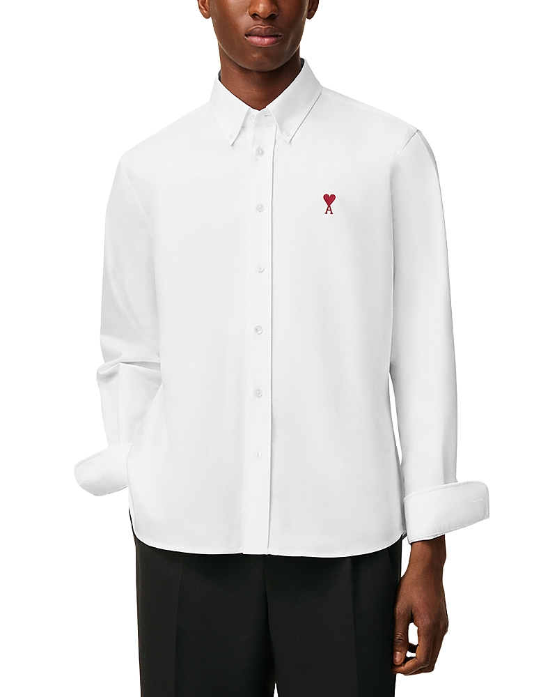 Ami Classic Long Sleeve Shirt Button Down Collar With Embroidered Adc