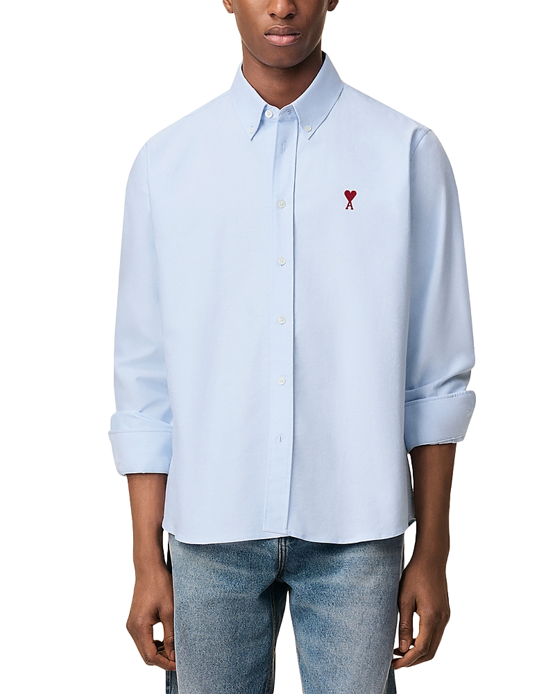 Ami Classic Long Sleeve Shirt Button Down Collar With Embroidered Adc