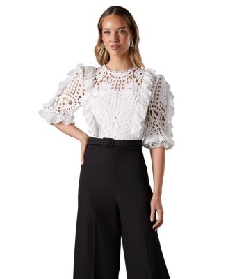 Lace Cut Out Belted Jumpsuit