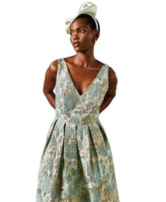 V-Neck Jacquard Midi Dress