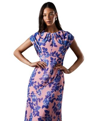Cap Sleeve Floral Chiffon Midi Dress