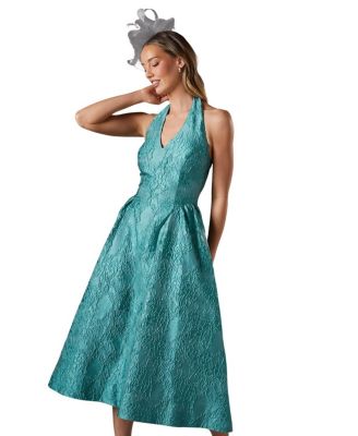 Halter Jacquard Drop Waist Dress