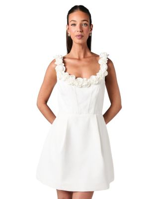 Square Neck 3D Flower Bridal Mini Dress