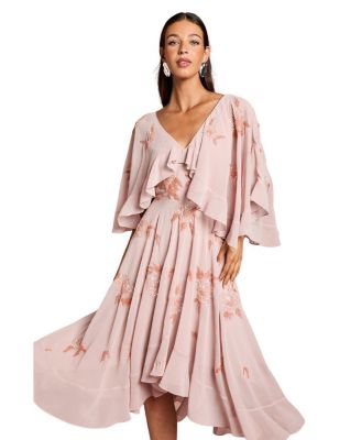 Embellished Frill Cape Midi Dress