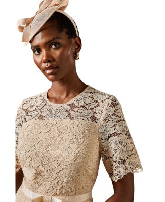 Lace And Crepe Full Skirted Midi Dress