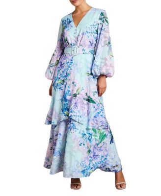 Long Sleeve Chiffon Belted Maxi Dress
