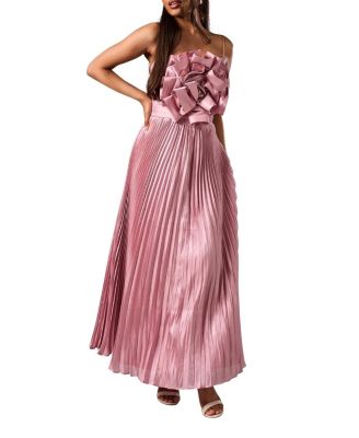 Petite Metallic Pleated Corsage Dress