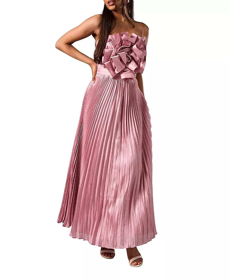 Coast Petite Metallic Pleated Corsage Dress