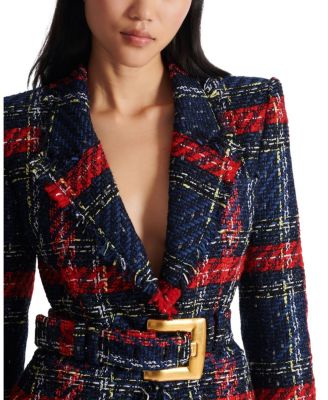 Belted Plaid Tweed Jacket