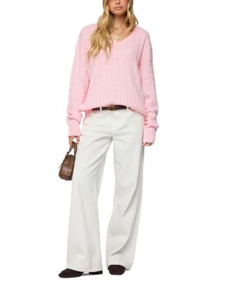 Polly V Neck Cable Knit Sweater