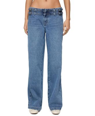  Livia Double Belt Low Rise Baggy Jeans in Blue Washed