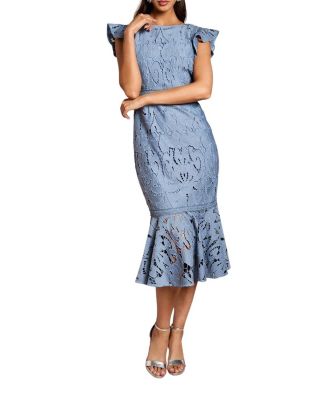 Frill Sleeve Lace Flute Hem Dress