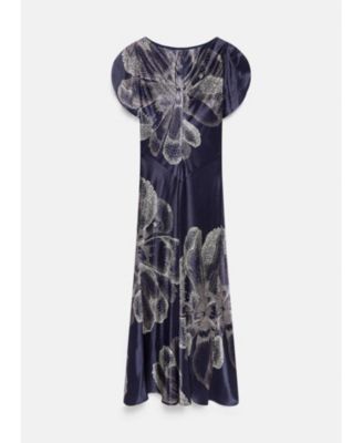 Women's Floral Print Satin Midi Dress