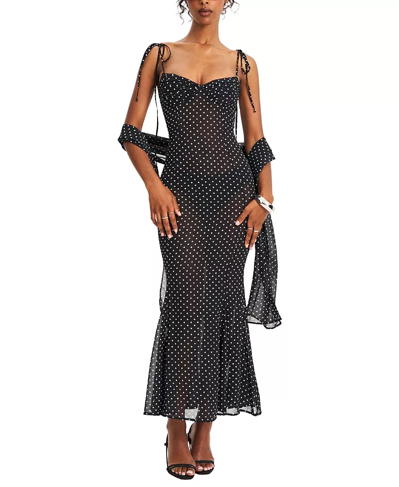 Miss Circle Yadira Polka Dot Chiffon Maxi Dress