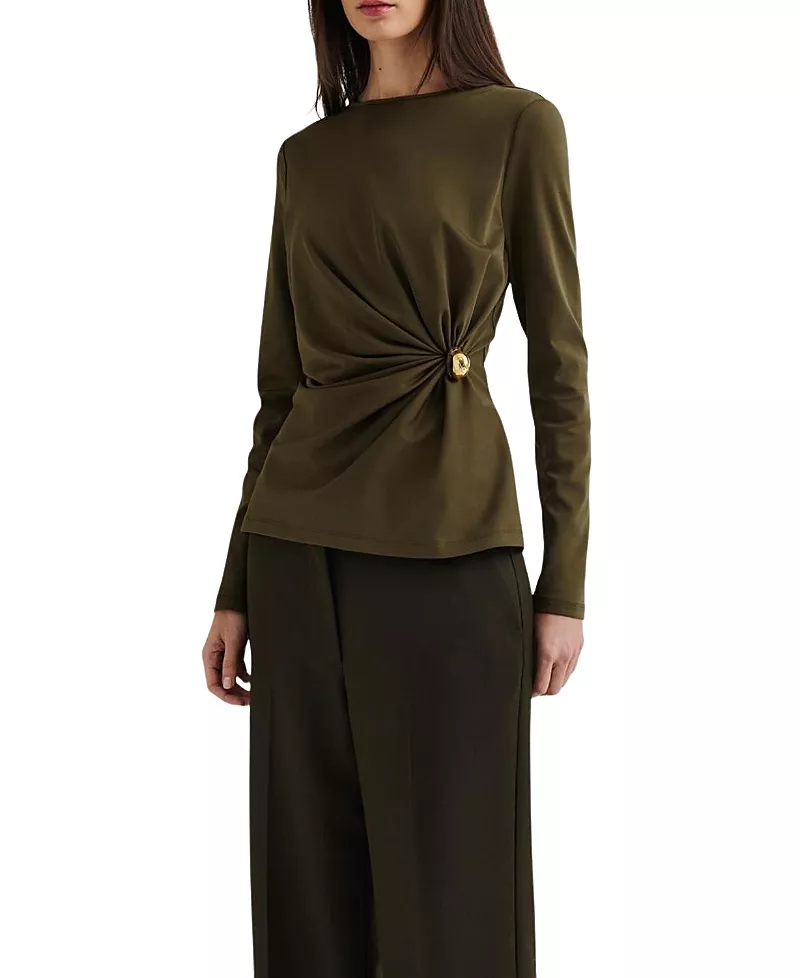 Malina Mailey Jersey Brooch Long Sleeve Top
