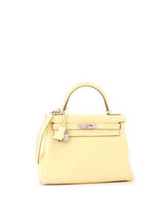 Kelly 28 Handbag Yellow Clemence with Palladium Hardware