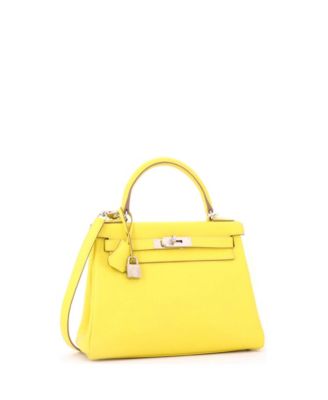Kelly 28 Handbag Yellow Evercolor with Palladium Hardware