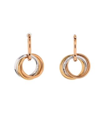  Trinity Hoop Dangle Earrings 18K Tricolor Gold with Diamonds