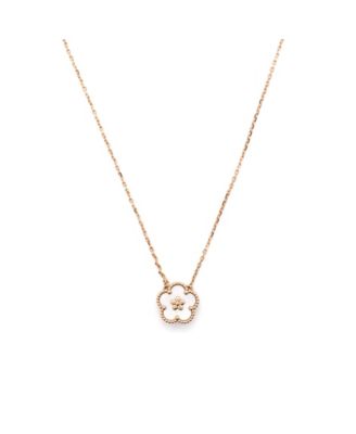  Lucky Spring Plum Blossom Pendant Necklace 18K Rose Gold and Mother of Pearl, 14.75 - 16.5"