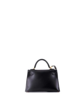 Kelly 20 Handbag Black Tadelakt with Gold Hardware