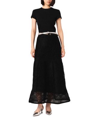 Embroidered Basket Weave Knit Skirt