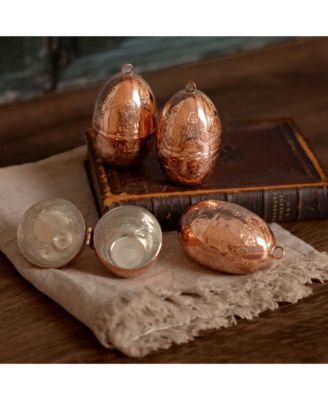  CMK Copper Etched Bird & Floral Egg Ornaments - Set of 2