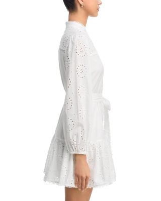 Eyelet Long Sleeve Mini Shirt Dress - Exclusive